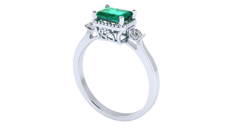 Nhẫn vàng trắng khắc chủng tự OM đính đá quý (TRSV NHAN 039)