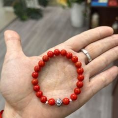 Vòng san hô đỏ mix charm bạc ( VHM 516 )