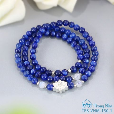 Vòng handmade đá Kyanite 5li cuốn 3 mix charm hoa sen bạc (TRS VHM 150 1)