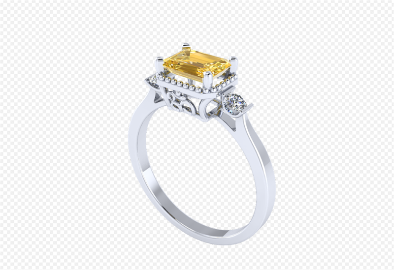 Nhẫn vàng trắng khắc chủng tự OM đính đá quý (TRSV NHAN 039)
