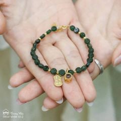 Vòng tay đá lam ngọc charm vàng khắc chú Om mani padme hum, Đại bi phổ chiếu (TRSV VHM 012)