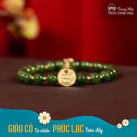 Vòng tay Phúc Lạc - Ngọc bích mix chủng tự Zam vàng
