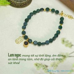 Vòng tay đá lam ngọc charm vàng khắc chú Om mani padme hum, Đại bi phổ chiếu (TRSV VHM 012)