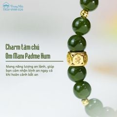 Vòng Ngọc Bích 6 li mix charm vàng Om Mani Padme Hum (TRSV VHM 026)