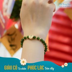 Vòng tay Phúc Lạc - Ngọc bích mix chủng tự Zam vàng