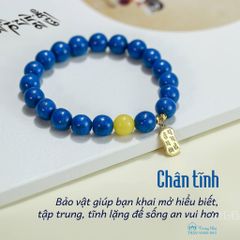 Vòng handmade đá san hô xanh kết hợp charm khắc Om mani padme hum (TRSV VHM 043)