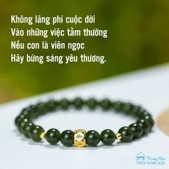 Vòng Ngọc Bích 6 li mix charm vàng Om Mani Padme Hum (TRSV VHM 026)
