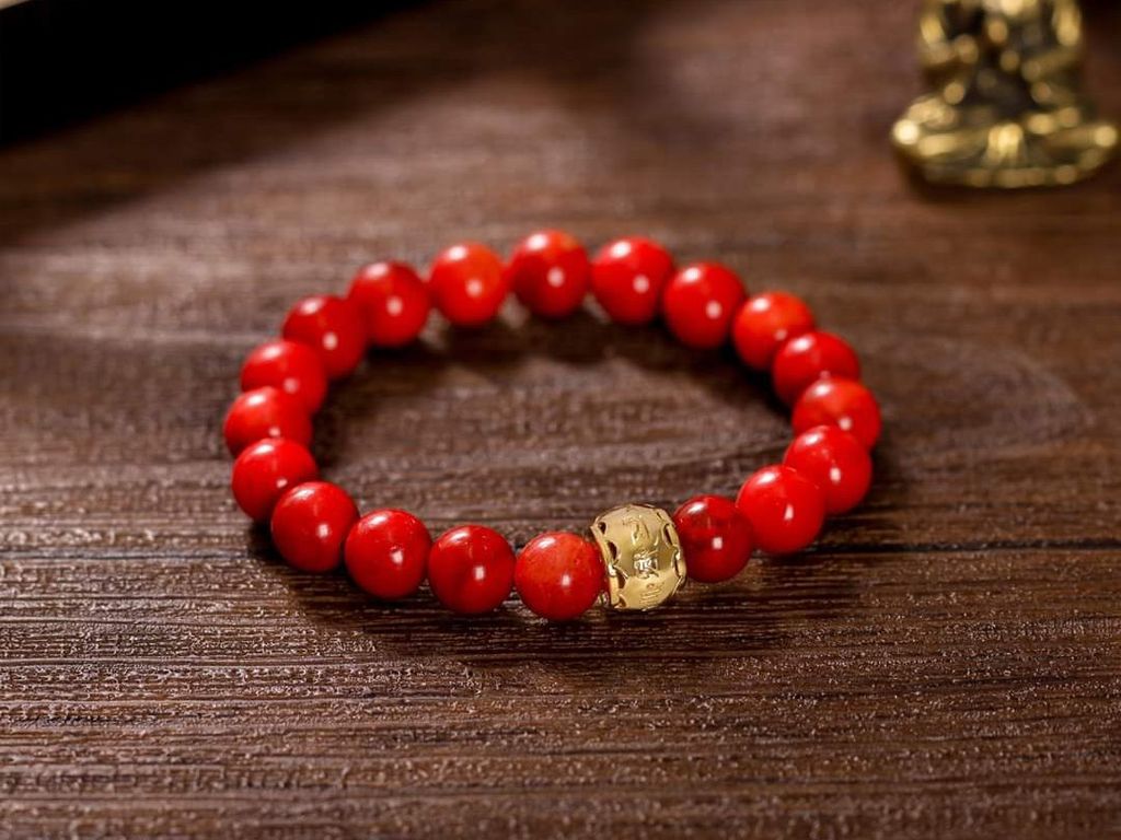 Phúc Bảo Vượng Tài - - San hô đỏ 8 li mix charm zambala vàng (TRSV VHM 022)