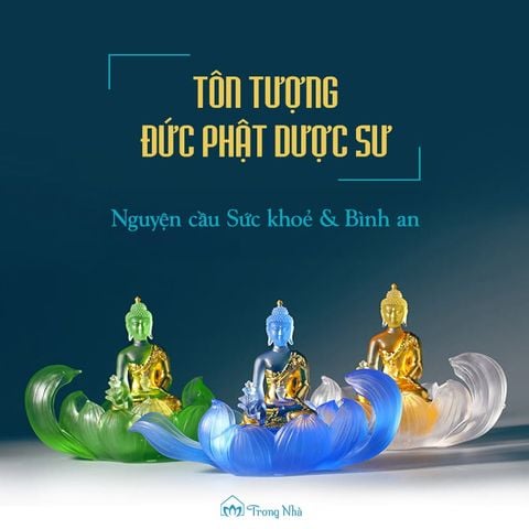 Tượng Ngài Dược sư lưu ly dát vàng y áo kèm đài sen ( PKHI-TUONG-002)