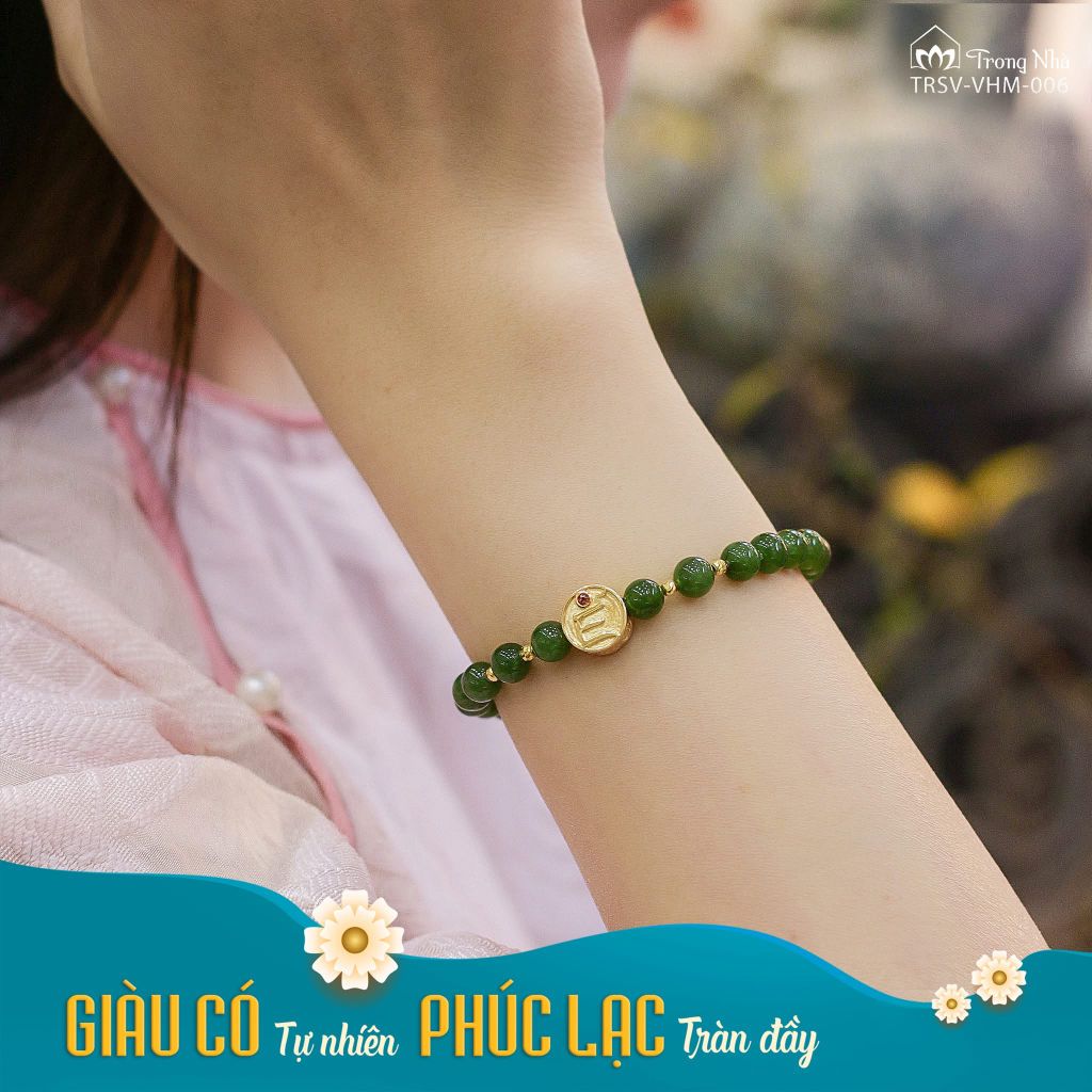 Vòng tay Phúc Lạc - Ngọc bích mix chủng tự Zam vàng