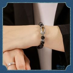 Vòng Kim cang hộ tâm - tourmaline đen mix chày kim cang khắc Om mani padme hum ( TRS VHM 037 )