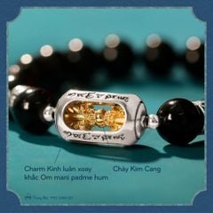 Vòng Kim cang hộ tâm - tourmaline đen mix chày kim cang khắc Om mani padme hum ( TRS VHM 037 )