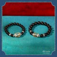 Vòng Kim cang hộ tâm - tourmaline đen mix chày kim cang khắc Om mani padme hum ( TRS VHM 037 )