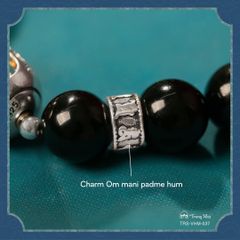 Vòng Kim cang hộ tâm - tourmaline đen mix chày kim cang khắc Om mani padme hum ( TRS VHM 037 )