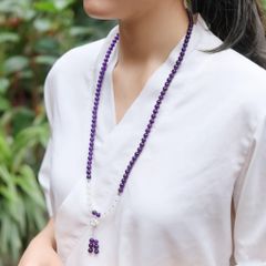 Chuỗi vòng 108 hạt Thạch Anh Tím mix Moonstone charm Hoa Sen bình an (TRS VHM 276)