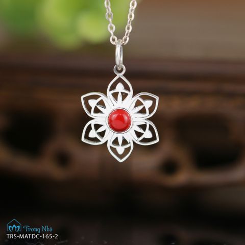 Mặt dây chuyền bạc Mandala đính đá đỏ Ngọc Hồng Lựu (TRS MATDC 165 2)