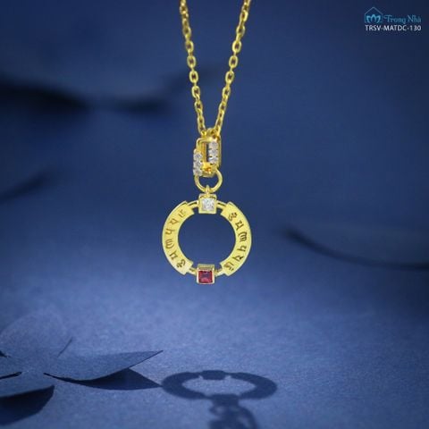 Mặt dây chuyền khắc chú Om Mani Padme Hum đính đá Ruby vàng (TRSV MATDC 130)