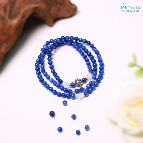 Vòng handmade đá Kyanite 4li cuốn 3 mix đá Moonstone charm bạc cầu Om Mani Padme Hum (TRS VHM 150)