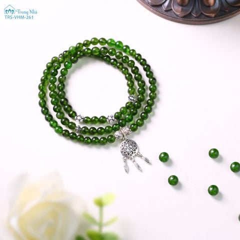 Vòng handmade đá Diopside 4 li cuốn 3 mix charm Dreamcatcher (TRS VHM 261)