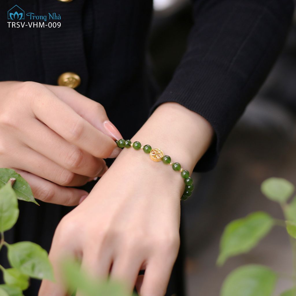 Vòng Ngọc Bích 6 li mix charm Tài Bảo Kim Tiền chủng tự Om 10K (TRSV VHM 009)