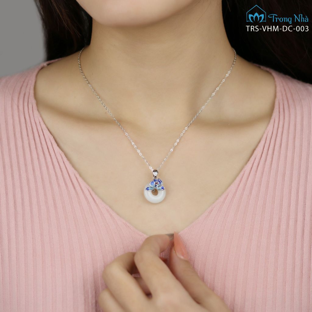 Mặt dây chuyền bạc Hoa sen xanh đồng điếu Bạch Ngọc (TRS VHM MATDC 003)