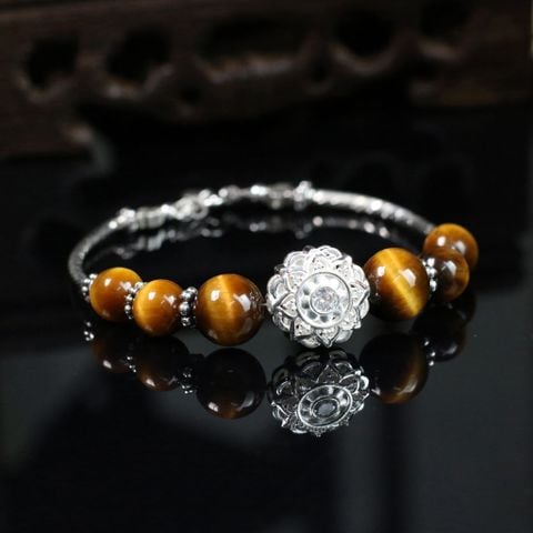 Vòng đá Mắt Hổ Vàng Nâu charm Mandala đính đá (TRS VHM 292 1)