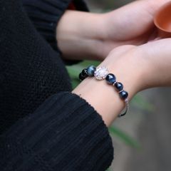 Vòng đá Mắt Hổ Xanh 8li mix charm bạc Mandala đính đá ống bạc (TRS VHM 290 1)