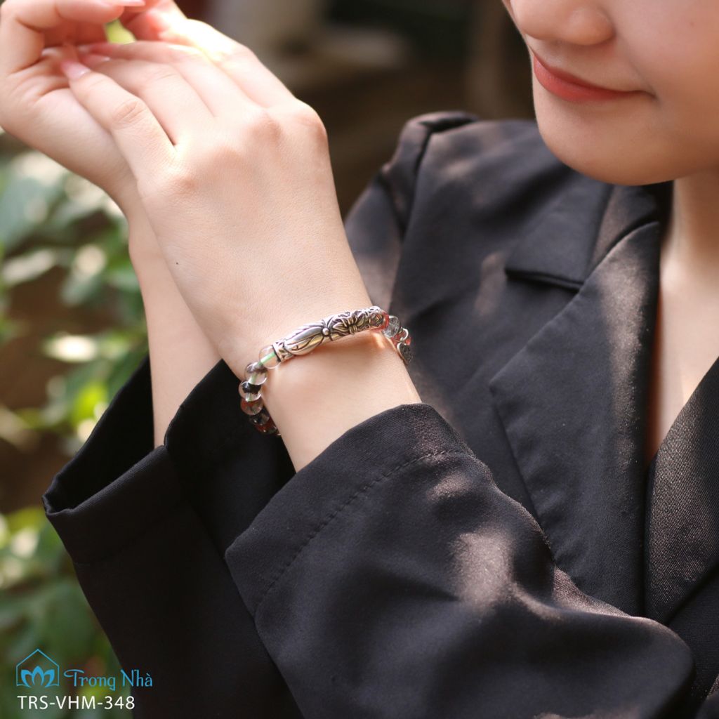 Vòng Thạch anh ưu linh mix charm Bình An bạc