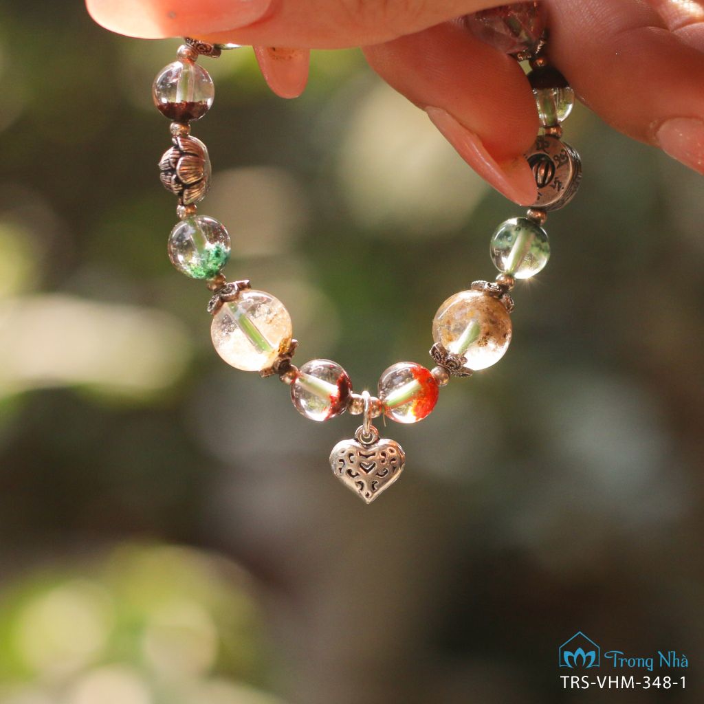 Vòng Thạch anh ưu linh mix charm Bình An bạc