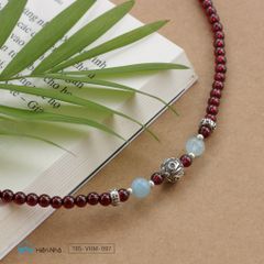 Vòng garnet cuốn 3 mix  charm cầu khắc chú Om Mani