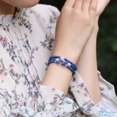 Vòng handmade đá Kyanite 4li cuốn 3 mix đá Moonstone charm bạc cầu Om Mani Padme Hum (TRS VHM 150)