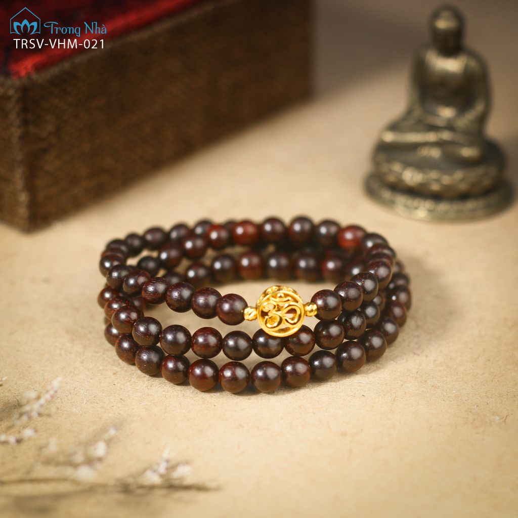 Vòng tay Vương Mộc Đại An - Tràng hạt tử đàn mix charm chủng tự Om / Om Mani