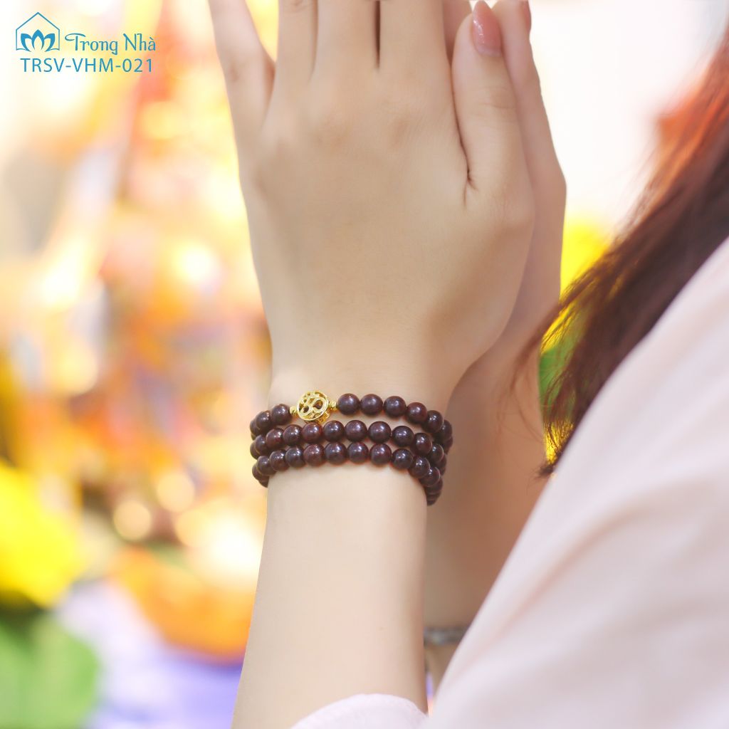 Vòng tay Vương Mộc Đại An - Tràng hạt tử đàn mix charm chủng tự Om / Om Mani