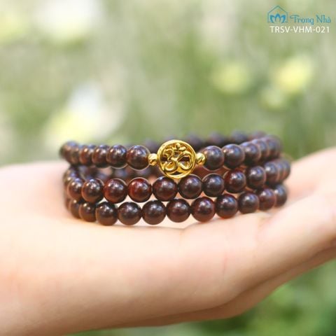 Vòng tay Vương Mộc Đại An - Tràng hạt tử đàn mix charm chủng tự Om / Om Mani