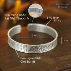 Vòng tay bạc S999 Hoa Sen khắc chú Đại Bi và Bát Nhã Tâm Kinh (TRS VONG 080)