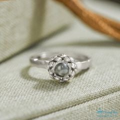 Nhẫn bạc liên hoa hộ tâm - Hoa sen đính đá Quan Âm phổ chiếu ( NHAN 175 )