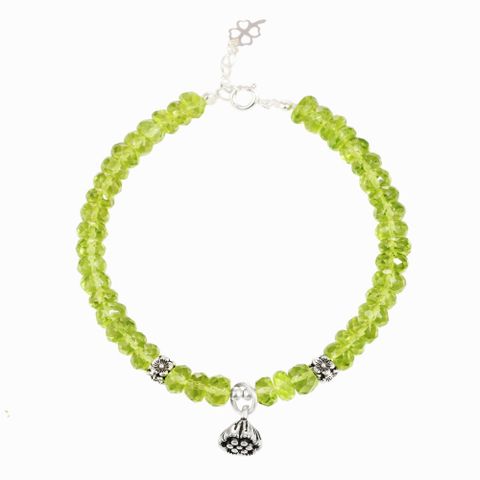 Vòng đá Peridot cắt giác mix Charm đài sen bạc bình an (TRS VHM 350 1)