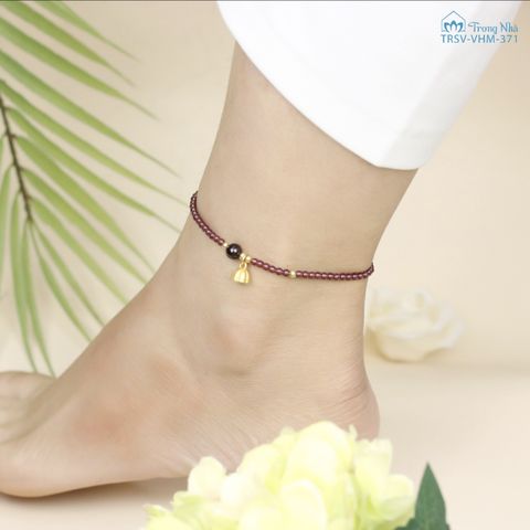 Lắc chân đá Garnet 3 li mix charm đài sen vàng 24K (TRSV VHM 371)