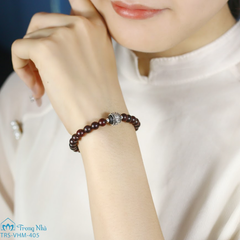 Vương Mộc Bảo Phúc - vòng tay tử đàn Ấn độ kết hợp charm khắc chú Om mani peme hum gỗ bọc bạc