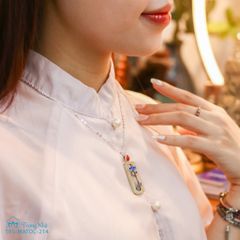 Mặt dây chuyền bạc hoa sen xanh đính ngọc hoà điền ( TRS MATDC 214 )