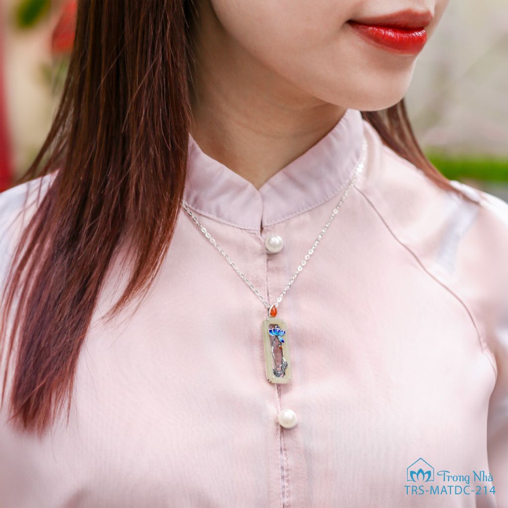 Mặt dây chuyền bạc hoa sen xanh đính ngọc hoà điền ( TRS MATDC 214 )
