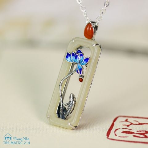 Mặt dây chuyền bạc hoa sen xanh đính ngọc hoà điền ( TRS MATDC 214 )