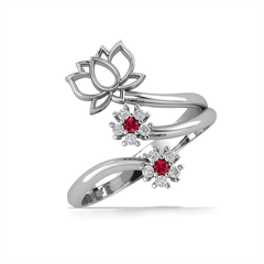 Nhẫn bạc hoa sen đính đá Ruby (TRS NHAN 080)