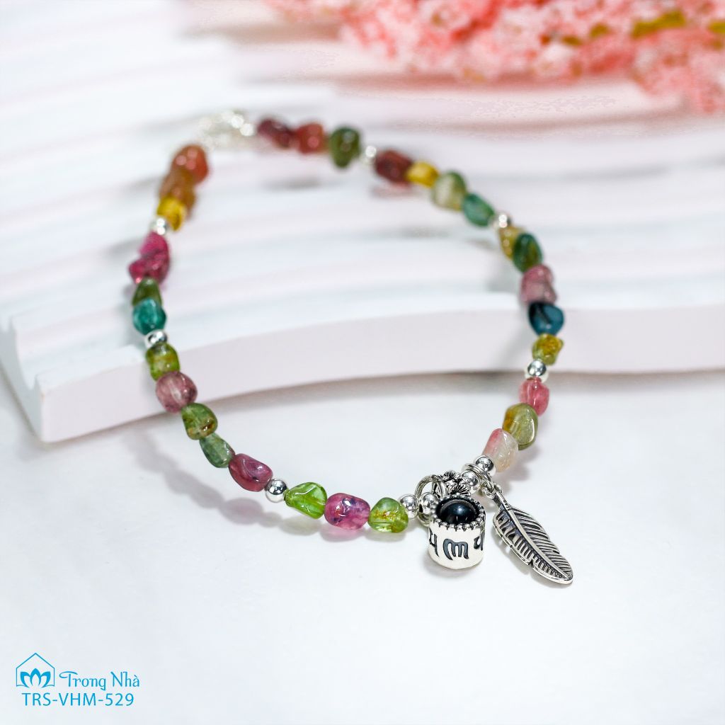 Vòng tourmaline đa sắc charm Phổ chiếu Bát Nhã Tâm Kinh (TRS VHM 529)