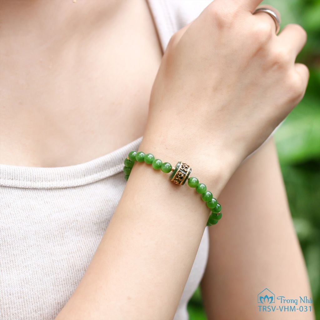 Vòng Ngọc bích mix Lu bọc vàng khắc chủng tự Om ( TRSV VHM 031 )