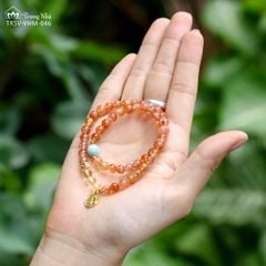 Vòng tay đá Mặt Trời chủng tự Om, Vòng handmade sunstone cuốn đôi mix charm Om vàng ( TRSV VHM 046 )