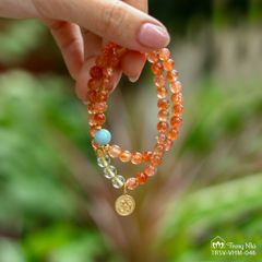 Vòng tay đá Mặt Trời chủng tự Om, Vòng handmade sunstone cuốn đôi mix charm Om vàng ( TRSV VHM 046 )