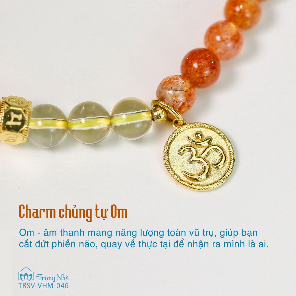 Vòng tay đá Mặt Trời chủng tự Om, Vòng handmade sunstone cuốn đôi mix charm Om vàng ( TRSV VHM 046 )