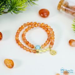 Vòng tay đá Mặt Trời chủng tự Om, Vòng handmade sunstone cuốn đôi mix charm Om vàng ( TRSV VHM 046 )