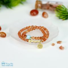 Vòng tay đá Mặt Trời chủng tự Om, Vòng handmade sunstone cuốn đôi mix charm Om vàng ( TRSV VHM 046 )